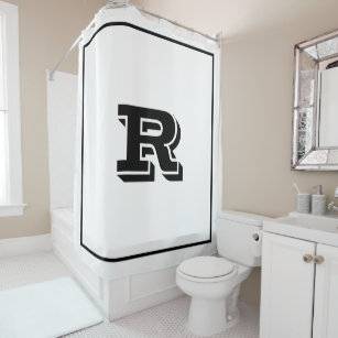 Monogram Initials Custom Name Black White Stylish Shower Curtain