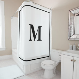 Monogram Initials Custom Name Black White Stylish Shower Curtain