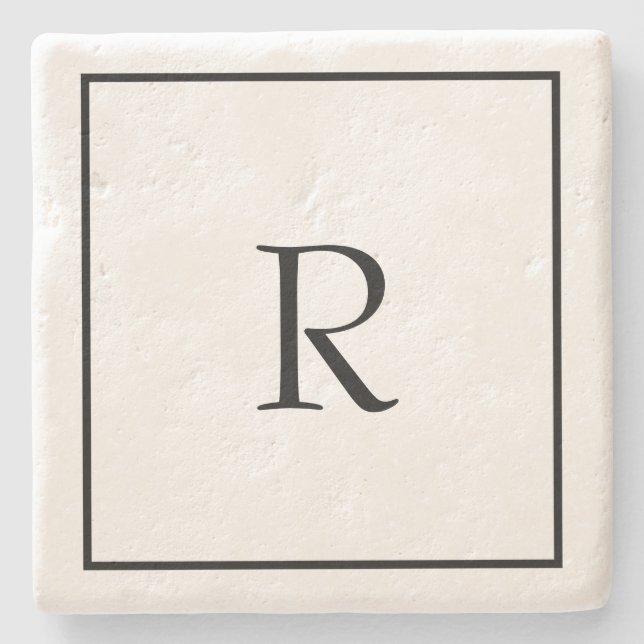 Monogram Initials Custom Name Black White Trendy Stone Coaster (Front)