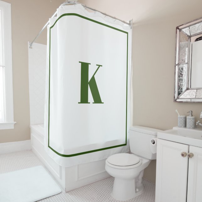Monogram Initials Custom Name Forest Green White Shower Curtain (In Situ)