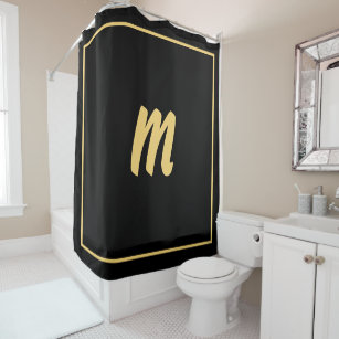 Monogram Initials Custom Name Gold Black Stylish Shower Curtain