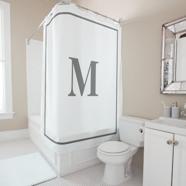 Monogram Initials Custom Name Grey Grey White Cool Shower Curtain (In Situ)