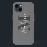 Monogram Initials Custom Name Grey White Gift iPhone 13 Case<br><div class="desc">Monogrammed initial and custom name templates which you can edit. Designed with solid grey colour background with white colour texts,  you can change both the colours if you wish.</div>