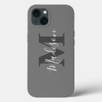 Monogram Initials Custom Name Grey White Gift