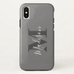 Monogram Initials Custom Name Grey White Gift iPhone XS Case<br><div class="desc">Monogrammed initial and custom name templates which you can edit. Designed with solid grey colour background with white colour texts,  you can change both the colours if you wish.</div>