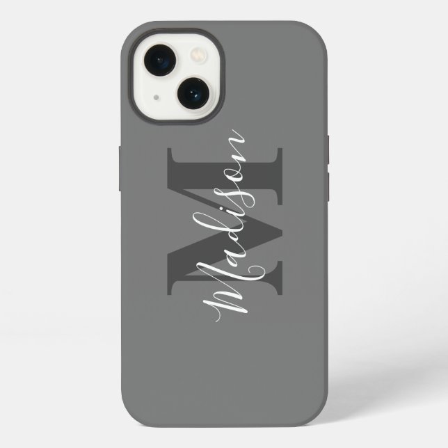 Monogram Initials Custom Name Grey White Gift iPhone Case (Back)