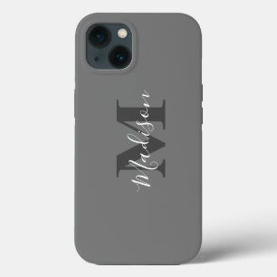 Monogram Initials Custom Name Grey White Gift iPhone 13 Case