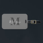 Monogram Initials Custom Name Grey White Gift Luggage Tag<br><div class="desc">Monogrammed initial and custom name templates which you can edit. Designed with solid grey colour background with white colour texts,  you can change both the colours if you wish.</div>