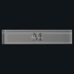 Monogram Initials Custom Name Grey White Gift Nameplate<br><div class="desc">Monogrammed initial and custom name templates which you can edit. Designed with solid grey colour background with white colour texts,  you can change both the colours if you wish.</div>