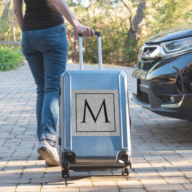 Monogram Initials Custom Name Silvery Grey Glitter (Suitcase Insitu)