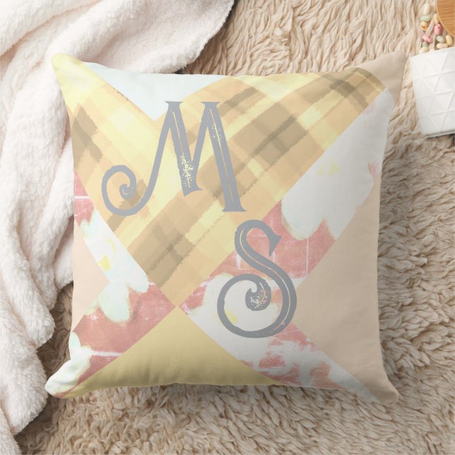 Monogram initials custom plaid floral geometric  cushion (Blanket)