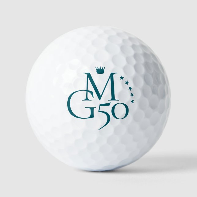 Monogram Initials Dark Teal Crown Stars Birthday Golf Balls (Front)