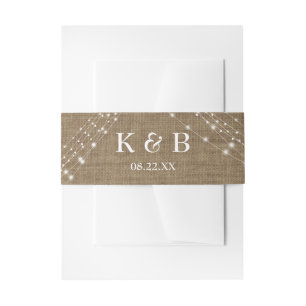 Monogram Initials Date w/ Burlap & Light Strings Invitation Belly Band