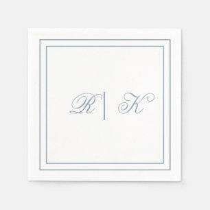Monogram Initials Dusty Blue Minimal Wedding Napkin