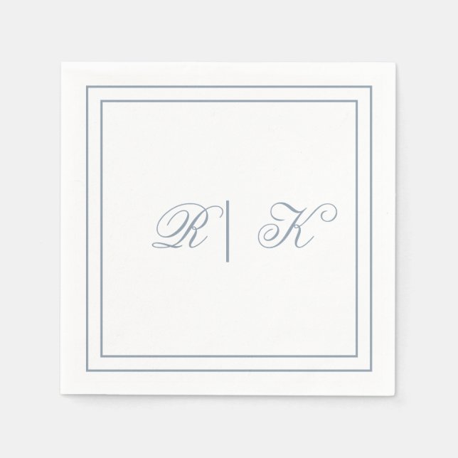 Monogram Initials Dusty Blue Minimal Wedding Napkin (Front)