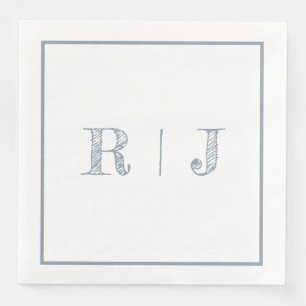 Monogram Initials Dusty Blue Modern Wedding Napkin