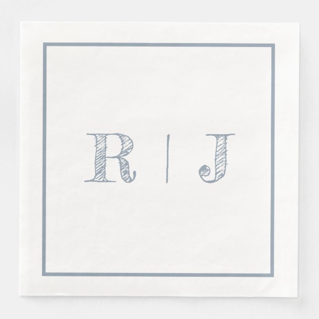 Monogram Initials Dusty Blue Modern Wedding Napkin (Front)