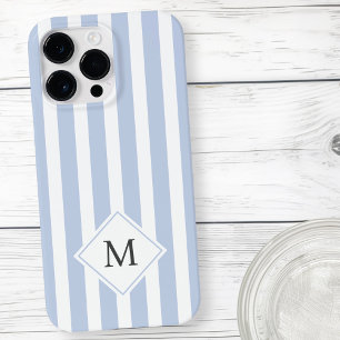 Monogram initials dusty light blue white stripes Case-Mate iPhone 14 pro max case