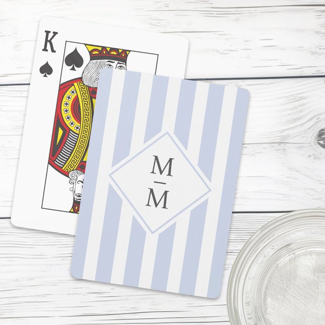 Monogram initials dusty light blue white stripes playing cards (Monogram initials dusty light blue white stripes playing cards)