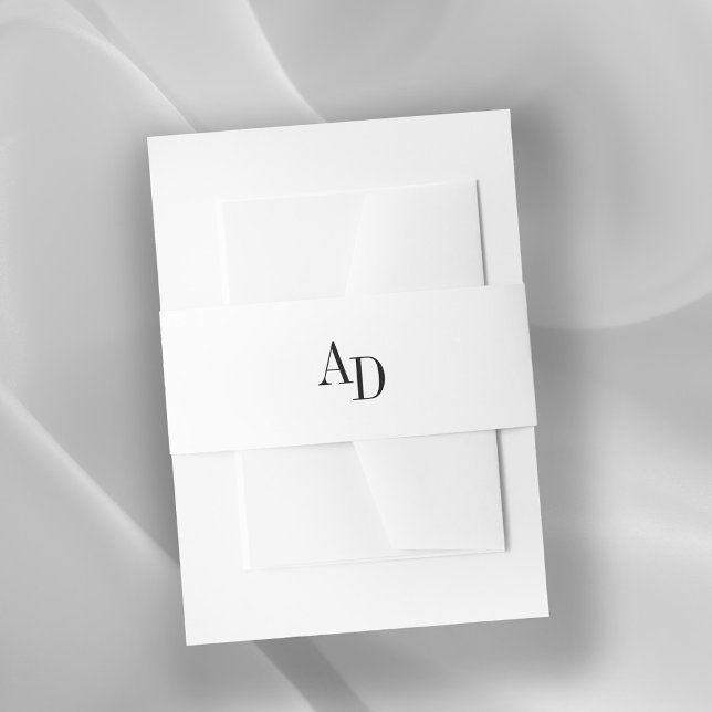 Monogram initials elegant black and white wedding invitation belly band (Creator Uploaded)