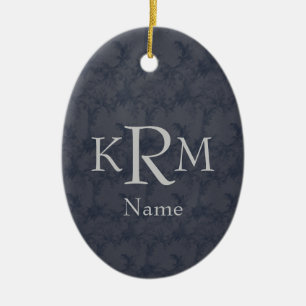 Monogram Initials Elegant Black Floral Ceramic Tree Decoration