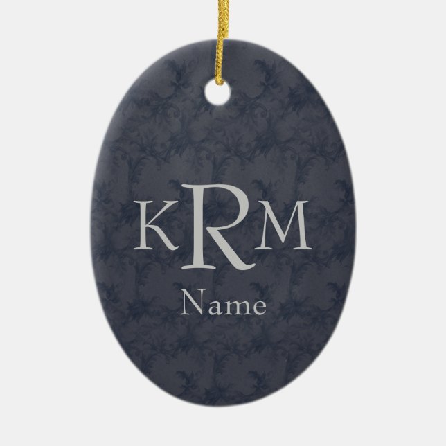 Monogram Initials Elegant Black Floral Ceramic Tree Decoration (Front)