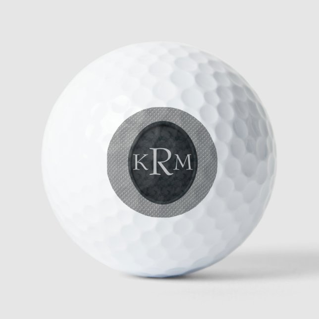 Monogram Initials Elegant Black Floral  Golf Balls (Front)