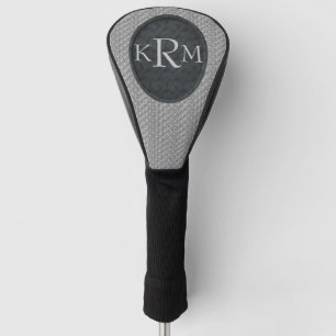 Monogram Initials Elegant Black Floral Golf Head Cover