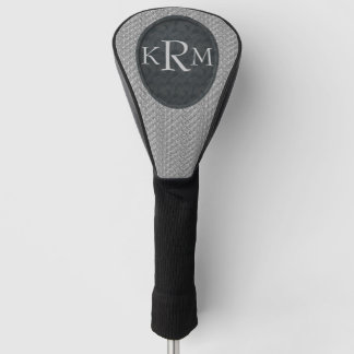 Monogram Initials Elegant Black Floral  Golf Head Cover