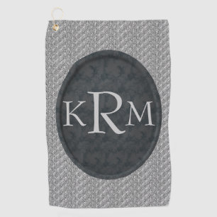 Monogram Initials Elegant Black Floral Golf Towel