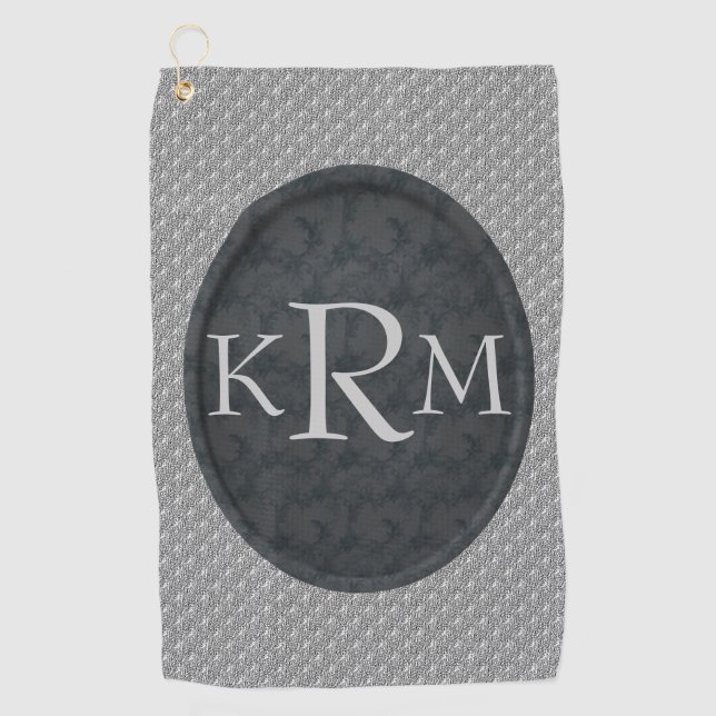 Monogram Initials Elegant Black Floral  Golf Towel (Front)