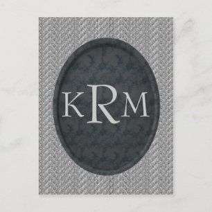 Monogram Initials Elegant Black Floral Postcard