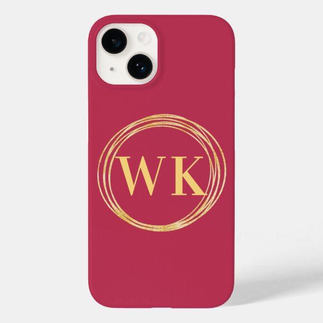 Monogram Initials Elegant Hot Pink Gold Circles Case-Mate iPhone Case (Back)