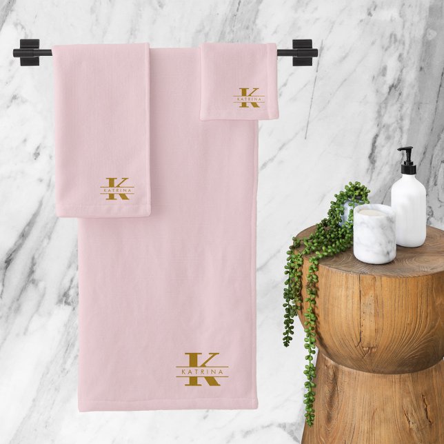 Monogram Initials Elegant Modern Blush Pink Gold Bath Towel Set (Monogram Initials Elegant Modern Blush Pink Gold Bath Towel Set)