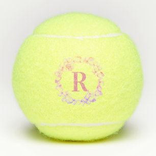 Monogram Initials Floral Logo Pink Custom Cute Tennis Balls