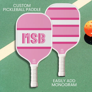 Monogram Initials, Fun Pink Stripes, Custom  Pickleball Paddle