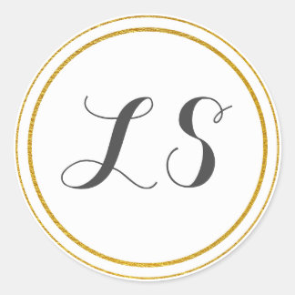 Monogram Initials |  Gold & White Circle Border Classic Round Sticker