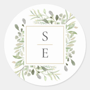 Monogram Initials Greenery Modern Gold Wedding Classic Round Sticker