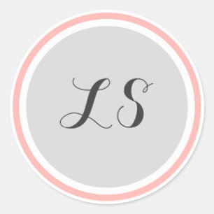 Monogram Initials    Grey White Pink Circle Border Classic Round Sticker