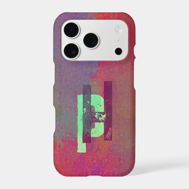 Monogram Initials Grunge Funky Purple Green Art (Back)