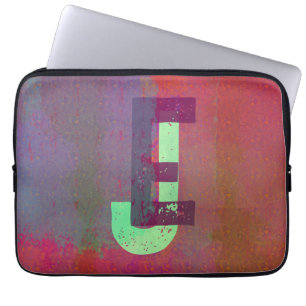 Monogram Initials Grunge Funky Purple Green Art Laptop Sleeve