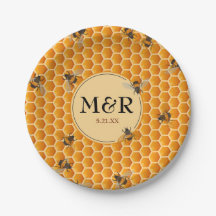 Monogram Initials Honeycomb Bees Gold