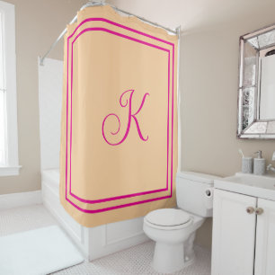 Monogram Initials Hot Pink Orange Custom Script Shower Curtain