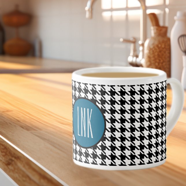 Monogram Initials, Houndstooth Ocean Blue 6oz. Espresso Cup (Creator Uploaded)