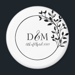 Monogram Initials Laurel Branch Wedding Logo Magnet<br><div class="desc">Wedding magnet,  features romantic laurel branch draped over a round branded wedding logo.  Customise with your monogram and initials,  along with date of event.</div>