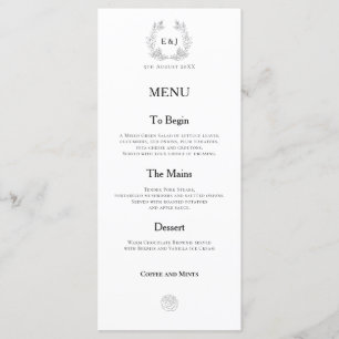 Monogram Initials/Leaves/Black Typography Wedding Menu