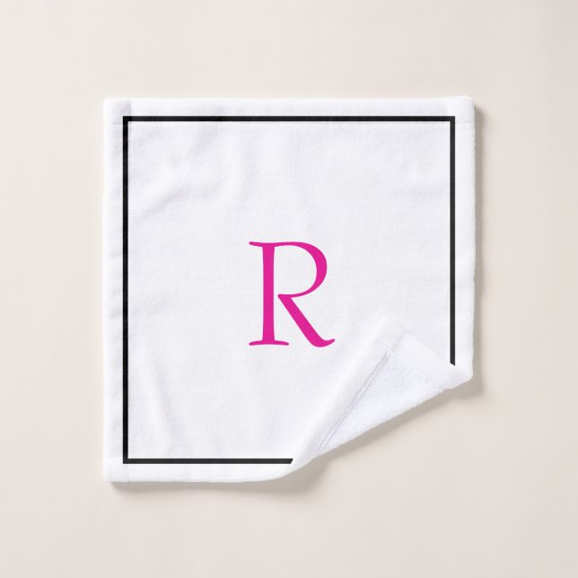 Monogram Initials Letter Name Hot Pink Black White Wash Cloth (Wash Cloth)