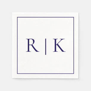 Monogram Initials Letters Deep Navy Blue Wedding Napkin