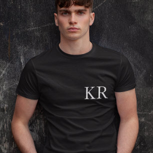 Monogram Initials Modern Black Elegant T-Shirt