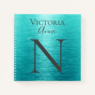 Monogram Initials Name Customised Turquoise Notebook